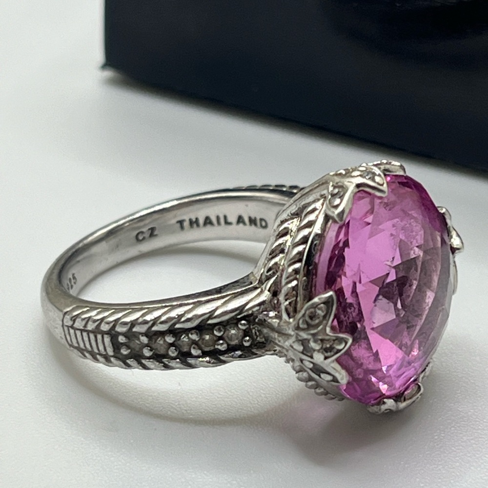 Judith Ripka Sterling Silver Pink Faceted Quartz & CZ Checkerboard Ring